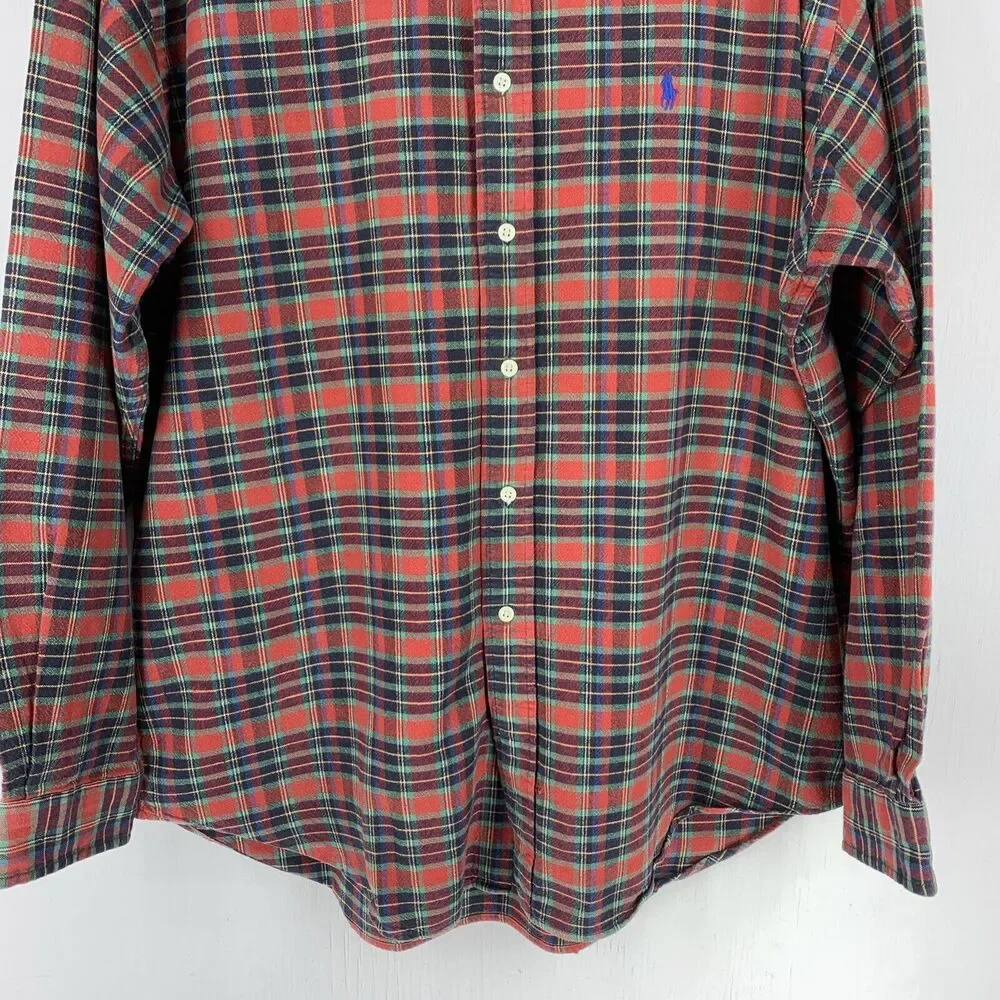 Vtg Ralph Lauren Mens Large Blair Plaid‎ Flannel Button Down Shirt Preppy Casual